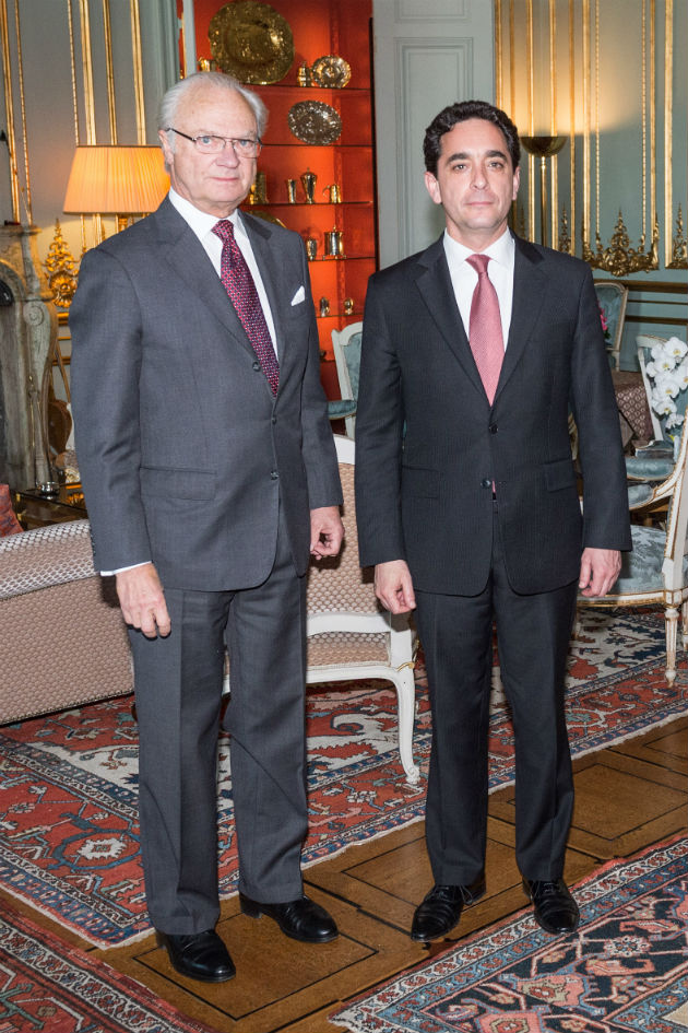 Rey Carlos XVI Gustavo de Suecia; Marco Antonio Núñez, Presidente de la Cámara de Diputados.